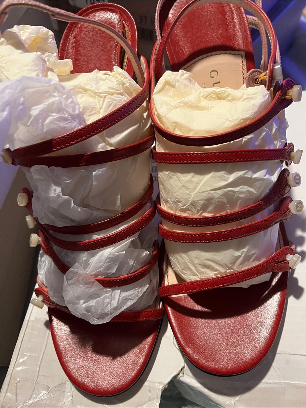 Gucci Red Multi-Strap High-Heel Sandals